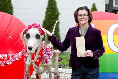 Alexis Luttrell with her lawn skeletons in Germantown, Tennessee