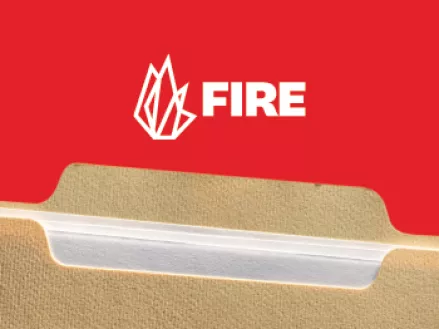 FIRE logo above a file with papers in it