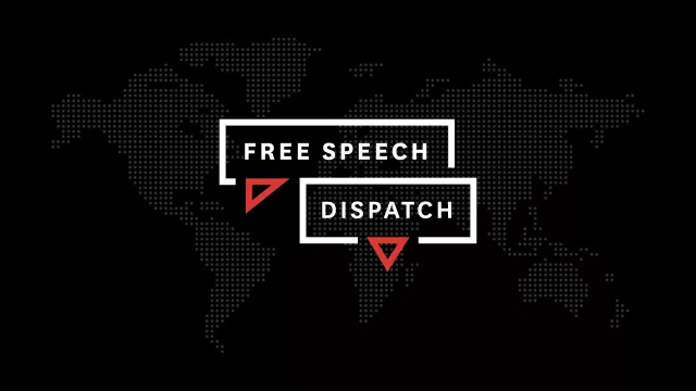 Phrase "Free Speech Dispatch" in white set against a black background