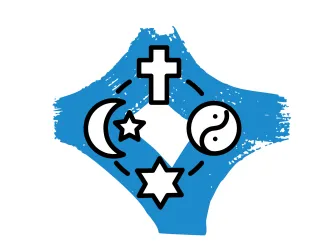 Illustration of symbols representing various religions, indicating religious liberty