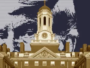 Donald Trump overlooking Dunster Hall at Harvard University