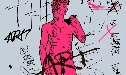 Illustration of Statue of David sculpture with the word Art censoring the penis
