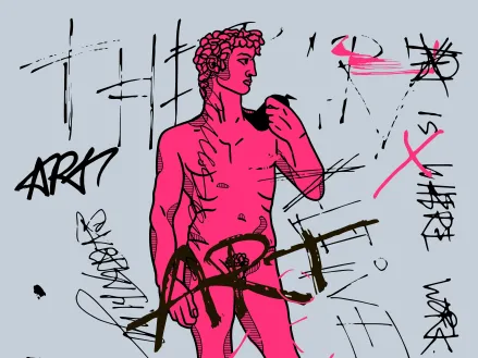 Illustration of Statue of David sculpture with the word Art censoring the penis