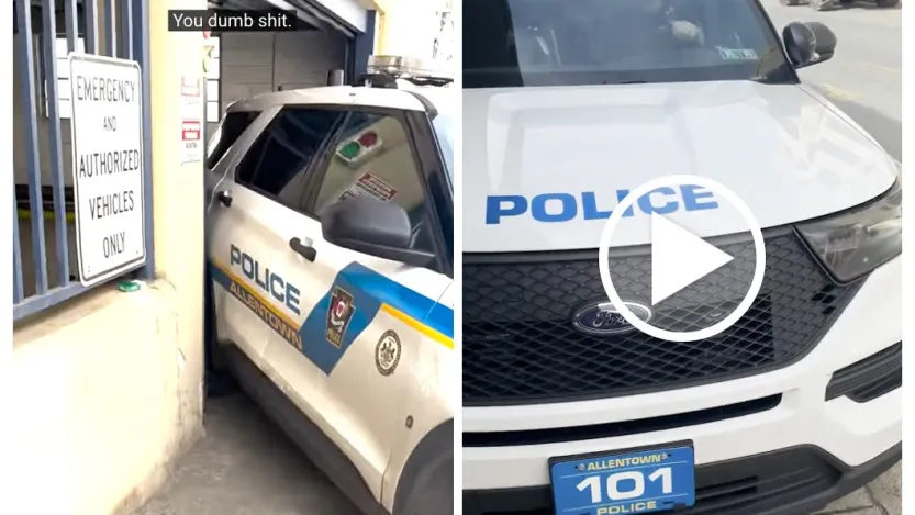 Allentown Police Department vehicle driving toward Phil Rishel on the sidewalk