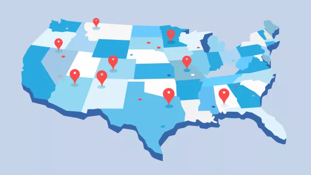 Pin map of the United state of America