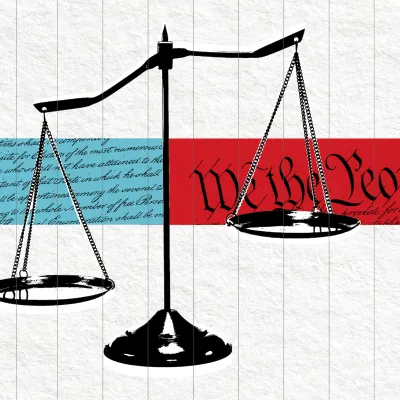 Scales of justice over Constitutional text