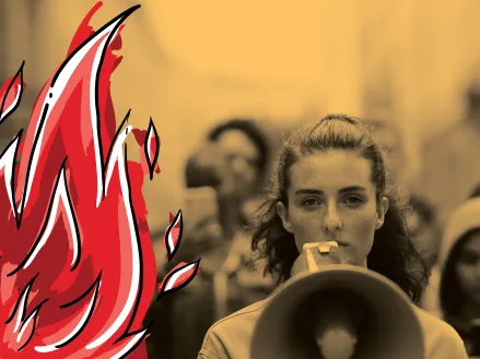 Woman speaking through a megaphone