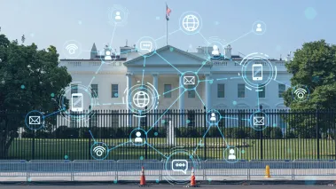 The White House on sunny day media hologram concept of networking (Shutterstock.com)